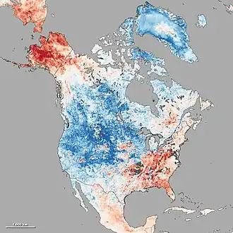 Desviación de los valores promedio de las temperaturas en América del Norte durante la semana del 3 de diciembre de 2013 al 10 de diciembre del mismo año comparados con los promedios obtenidos de las temperaturas durante el mismo lapso.