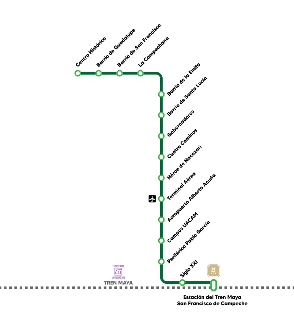 Mapa DRT del Tren Maya de Campeche "Tren Ligero"