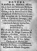 Novena a la Asunción de la Virgen venerada en Durango. No tiene año de impresión