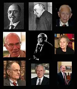 Composite image of various people related to macroeconomic theory.