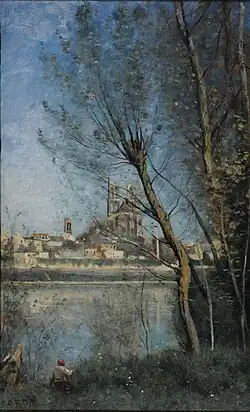 La colegiata, pintada por Corot, vista desde la isla de Limay, después de 1860, 52,1 x 32,6 cm, Reims, Museo de Bellas Artes.