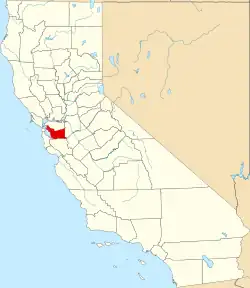 Mapa de California con la ubicación del condado de Alameda