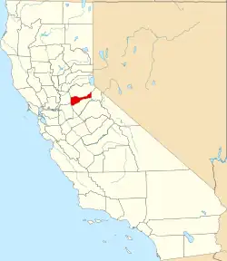 Mapa de California con la ubicación del condado de Amador
