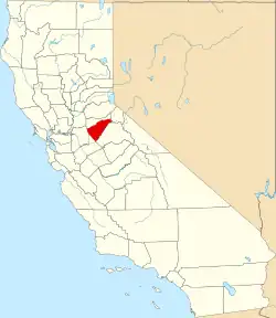 Mapa de California con la ubicación del condado de Calaveras