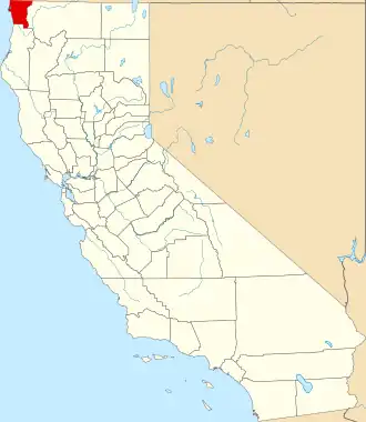 Mapa de California con la ubicación del condado de Del Norte