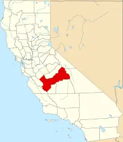 Mapa de California con la ubicación del condado de Fresno
