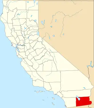 Mapa de California con la ubicación del condado de Imperial