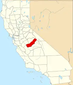 Mapa de California con la ubicación del condado de Madera