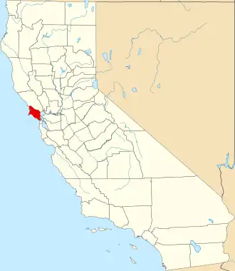 Mapa de California con la ubicación del condado de Marin