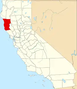 Mapa de California con la ubicación del condado de Mendocino