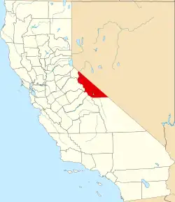Mapa de California con la ubicación del condado de Mono