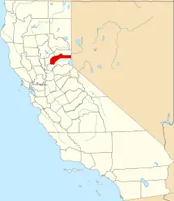 Mapa de California con la ubicación del condado de Nevada