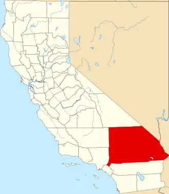Mapa de California con la ubicación del condado de San Bernardino