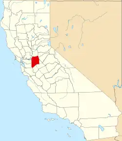 Mapa de California con la ubicación del condado de San Joaquín
