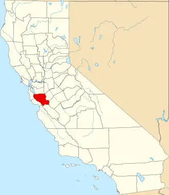 Mapa de California con la ubicación del condado de Santa Clara