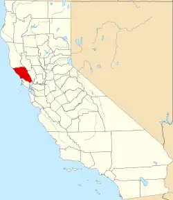 Mapa de California con la ubicación del condado de Sonoma
