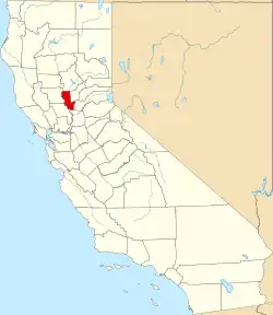 Mapa de California con la ubicación del condado de Sutter