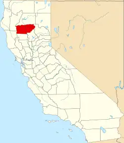 Mapa de California con la ubicación del condado de Tehama