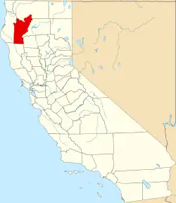 Mapa de California con la ubicación del condado de Trinity
