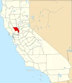 Mapa de California con la ubicación del condado de Yolo