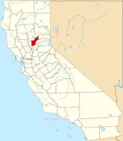 Mapa de California con la ubicación del condado de Yuba
