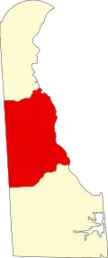 Mapa de Delaware con la ubicación del condado de Kent