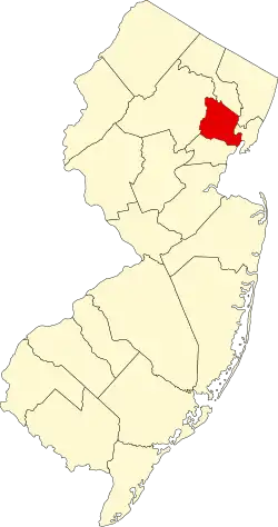 Mapa de Nueva Jersey con la ubicación del condado de Essex