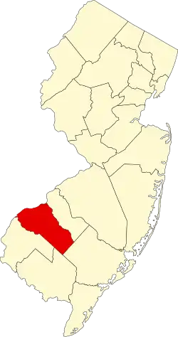 Mapa de Nueva Jersey con la ubicación del condado de Gloucester