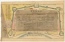 Mapa de Nueva Orleans 6 de Agosto de 1799 Por orden de Don Juan Ventura Morales, (contador principal de exercito y real hacienda de los provincias de la Luisiana y Florida occidental, intendente interino) Dibujado por Don Carlos Trudeau Laveau