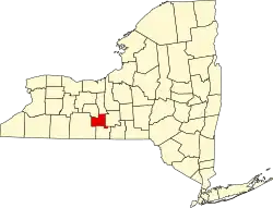 Mapa de Nueva York con la ubicación del condado de Schuyler