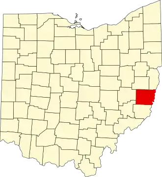 Mapa de Ohio con la ubicación del condado de Belmont