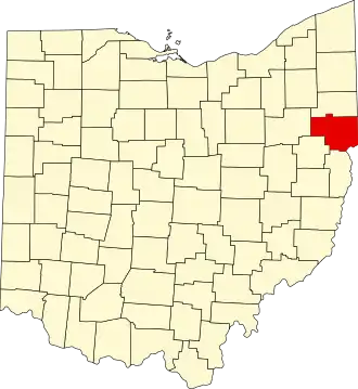 Mapa de Ohio con la ubicación del condado de Columbiana
