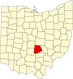 Mapa de Ohio con la ubicación del condado de Fairfield