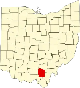 Mapa de Ohio con la ubicación del condado de Jackson