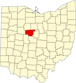 Mapa de Ohio con la ubicación del condado de Marion