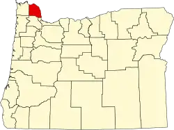 Mapa de Oregón con la ubicación del condado de Columbia