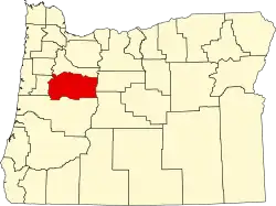 Mapa de Oregón con la ubicación del condado de Linn