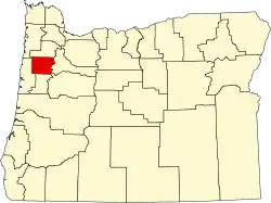 Mapa de Oregón con la ubicación del condado de Polk