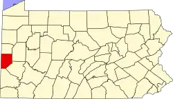 Mapa de Pensilvania con la ubicación del condado de Beaver