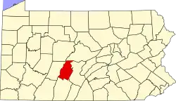 Mapa de Pensilvania con la ubicación del condado de Blair