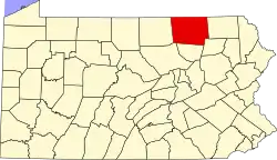 Mapa de Pensilvania con la ubicación del condado de Bradford