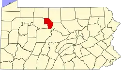 Mapa de Pensilvania con la ubicación del condado de Cameron