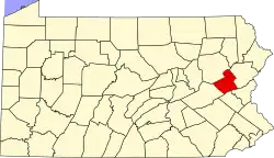 Mapa de Pensilvania con la ubicación del condado de Carbon