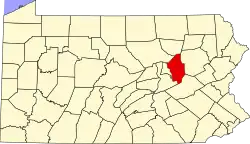 Mapa de Pensilvania con la ubicación del condado de Columbia