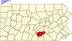 Mapa de Pensilvania con la ubicación del condado de Cumberland