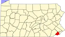 Mapa de Pensilvania con la ubicación del condado de Delaware