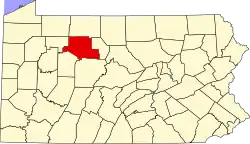 Mapa de Pensilvania con la ubicación del condado de Elk