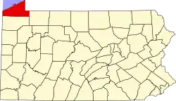 Mapa de Pensilvania con la ubicación del condado de Erie
