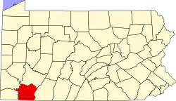 Mapa de Pensilvania con la ubicación del condado de Fayette