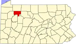 Mapa de Pensilvania con la ubicación del condado de Forest